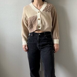 Love Tree cream and tan cropped cardigan